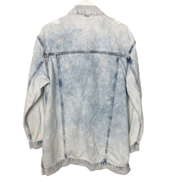 Free People Medium Destroyed Long and Lean Trucker Jacket Oversize OB1305529 - Picture 8 of 12
